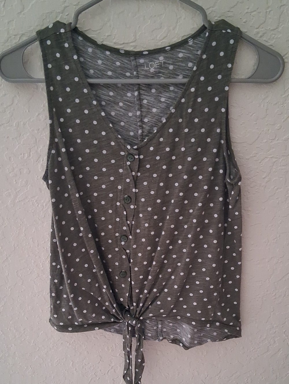 LOFT Olive Green Polka Dot Button-Tie Tank